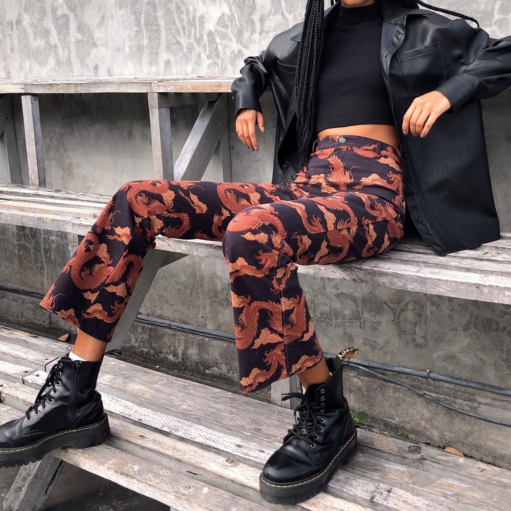 Orange Tonal Dragon Flare Pant